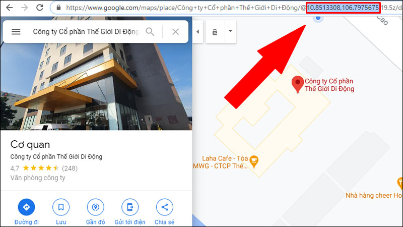 Dùng máy tính để sao chép tọa độ trên URL